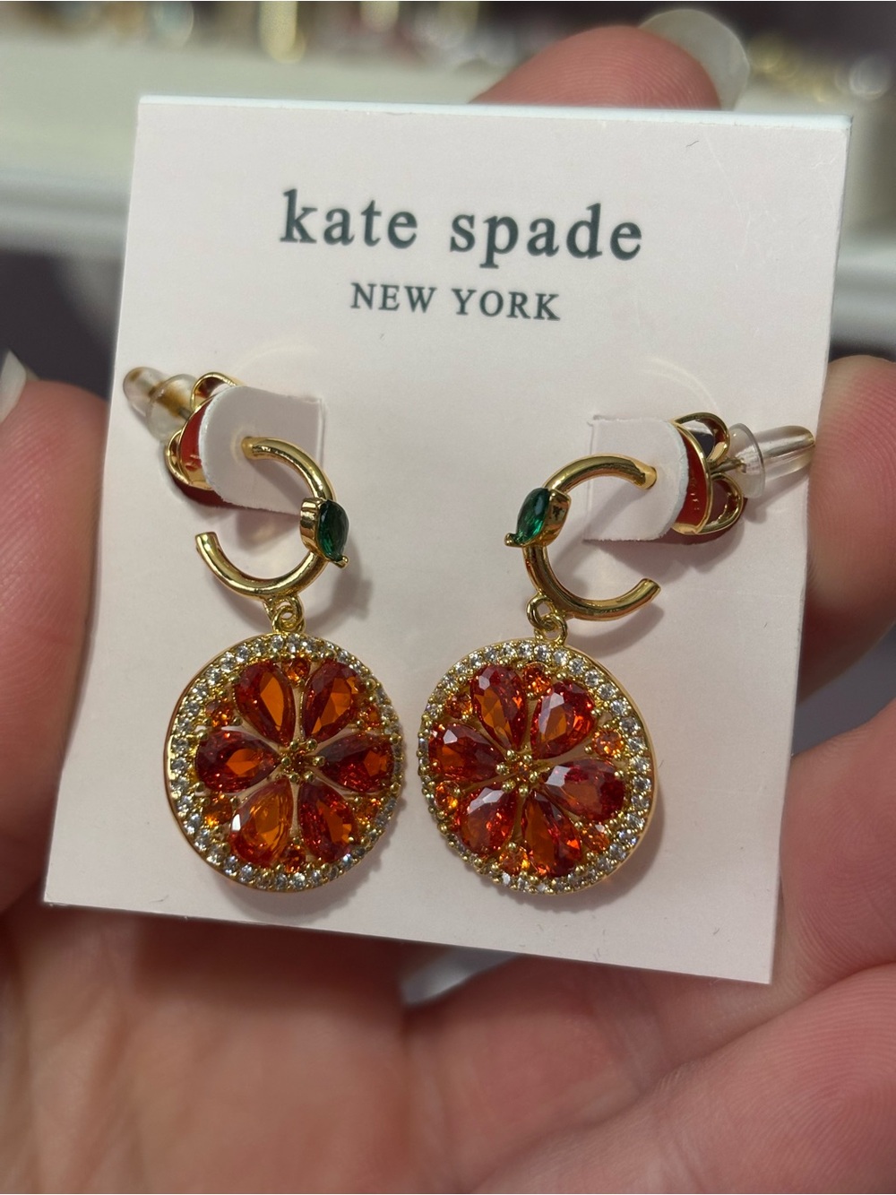 kate spade Gold-Tone Orange Crystal Floral Drop Earrings